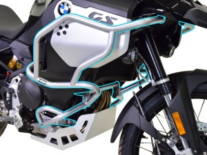 Sada padacích rámů Bunkier pro BMW F 900 GS Adventure (2024 - ...) – stříbrný + ochranné slidery 